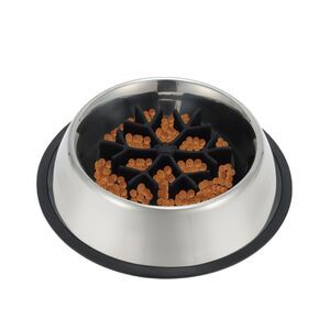 Stainless Steel Dog Slow Feeder Bowl with Silicone Insert Black